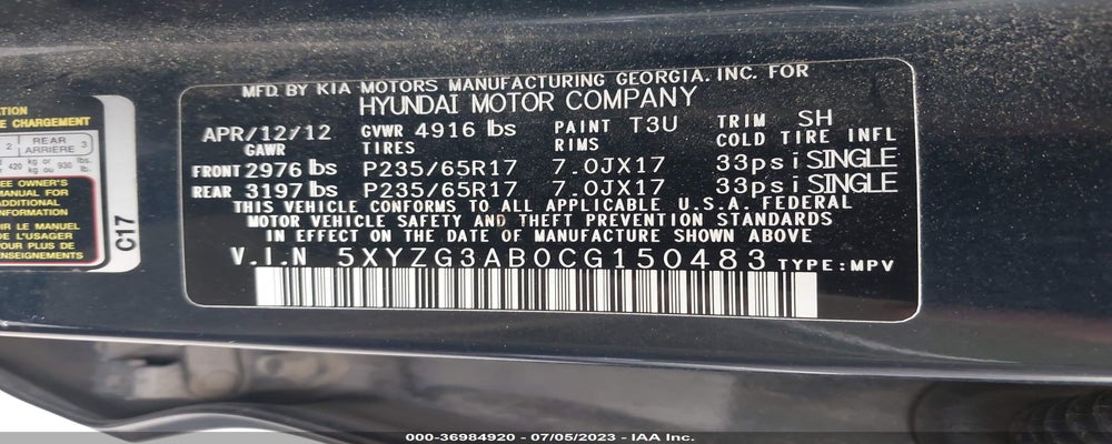 5XYZG3AB0CG150483 2012 HYUNDAI SANTA FE photo no. 9