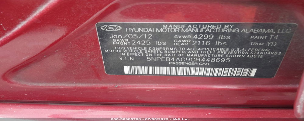 5NPEB4AC9CH448695 2012 HYUNDAI SONATA photo no. 9
