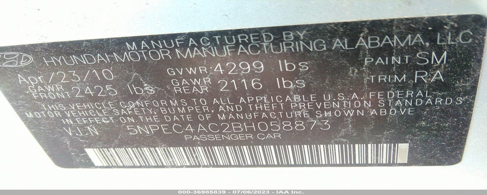 5NPEC4AC2BH058873 2011 HYUNDAI SONATA photo no. 9