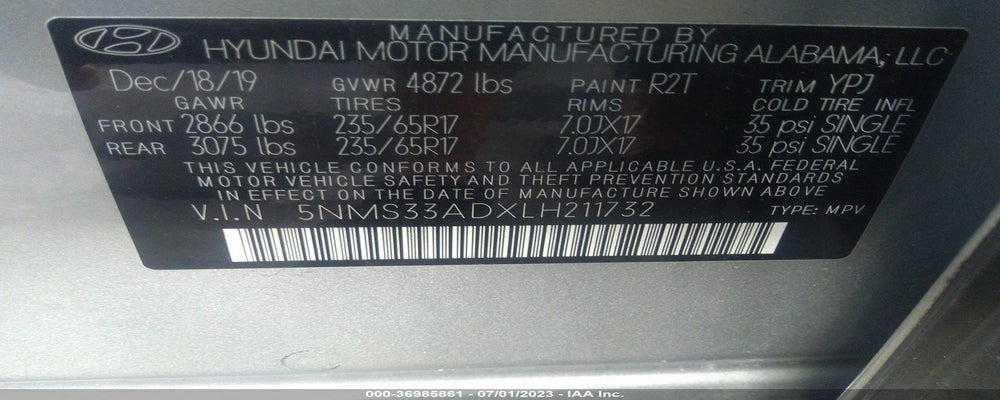5NMS33ADXLH211732 2020 HYUNDAI SANTA FE photo no. 9