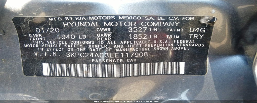 3KPC24A63LE117908 2020 HYUNDAI ACCENT photo no. 9