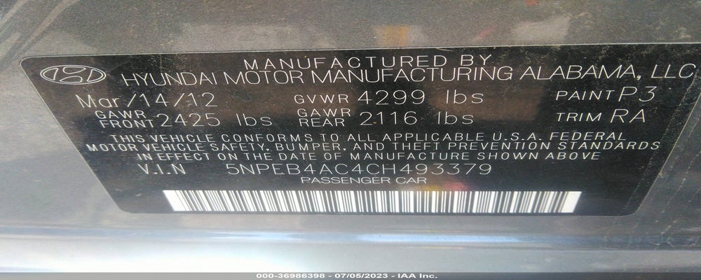 5NPEB4AC4CH493379 2012 HYUNDAI SONATA photo no. 9