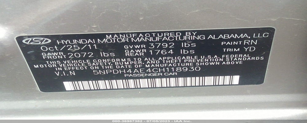5NPDH4AE4CH118930 2012 HYUNDAI ELANTRA photo no. 9