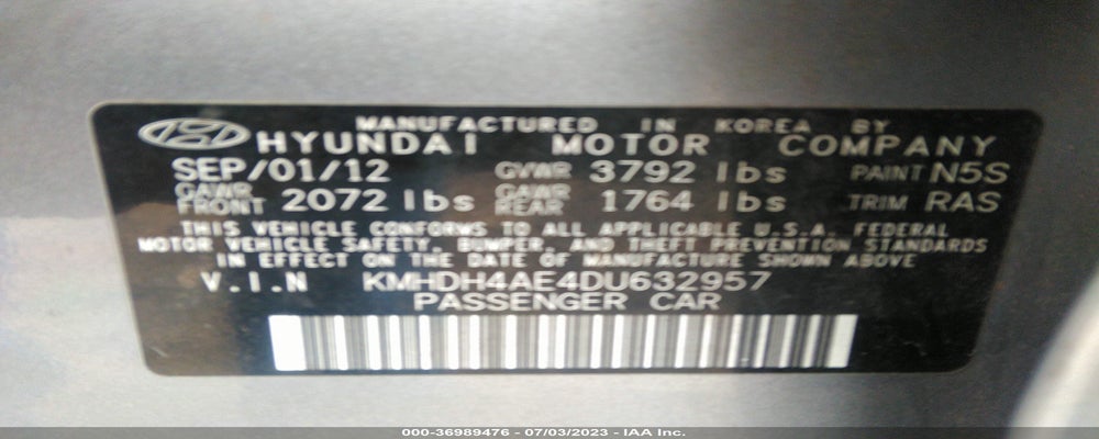 KMHDH4AE4DU632957 2013 HYUNDAI ELANTRA photo no. 9