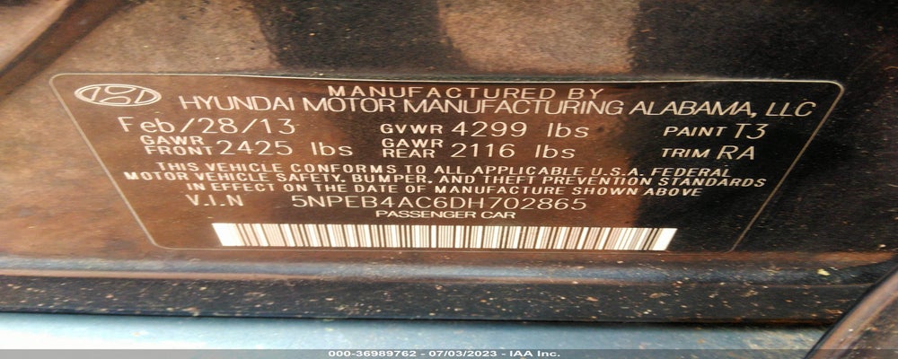 5NPEB4AC6DH702865 2013 HYUNDAI SONATA photo no. 9