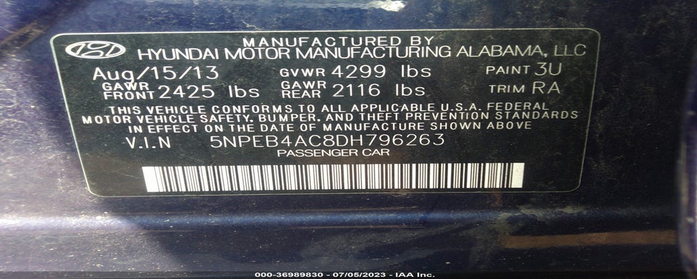 5NPEB4AC8DH796263 2013 HYUNDAI SONATA photo no. 9
