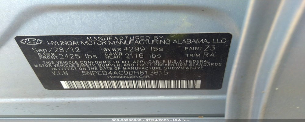 5NPEB4AC9DH613615 2013 HYUNDAI SONATA photo no. 9