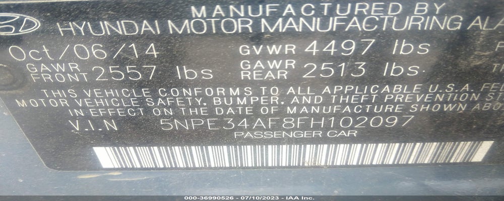 5NPE34AF8FH102097 2015 HYUNDAI SONATA photo no. 9