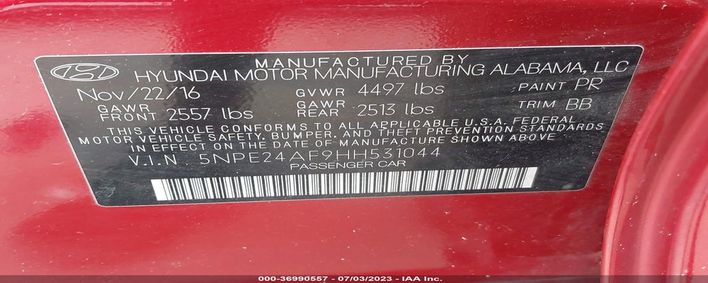5NPE24AF9HH531044 2017 HYUNDAI SONATA photo no. 9