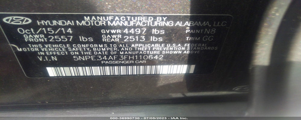 5NPE34AF3FH110642 2015 HYUNDAI SONATA photo no. 9
