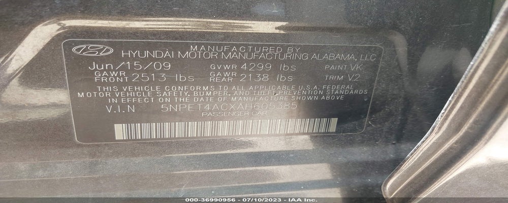 5NPET4ACXAH605385 2010 HYUNDAI SONATA photo no. 9