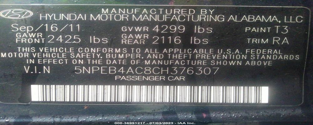 5NPEB4AC8CH376307 2012 HYUNDAI SONATA photo no. 9