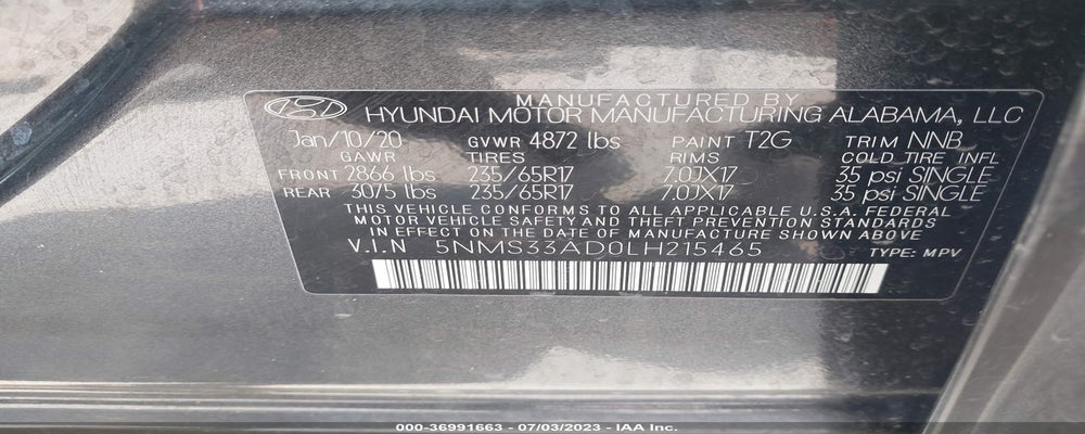 5NMS33AD0LH215465 2020 HYUNDAI SANTA FE photo no. 9