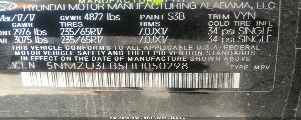 5NMZU3LB5HH050298 2017 HYUNDAI SANTA FE SPORT photo no. 9