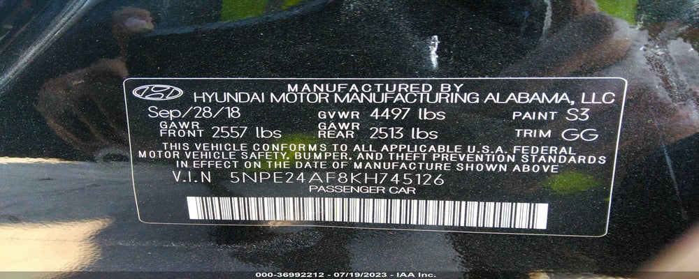 5NPE24AF8KH745126 2019 HYUNDAI SONATA photo no. 9