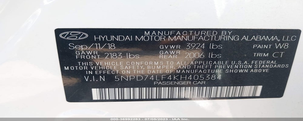 5NPD74LF4KH405384 2019 HYUNDAI ELANTRA photo no. 9