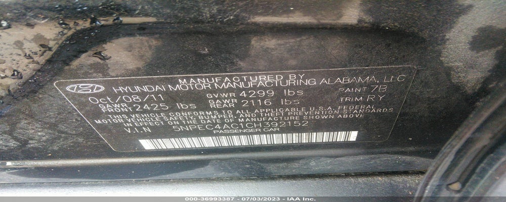 5NPEC4AC1CH392152 2012 HYUNDAI SONATA photo no. 9