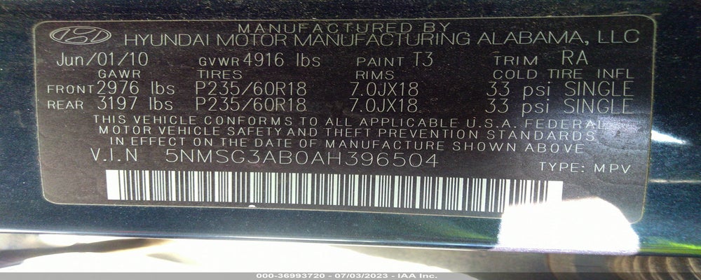 5NMSG3AB0AH396504 2010 HYUNDAI SANTA FE photo no. 9