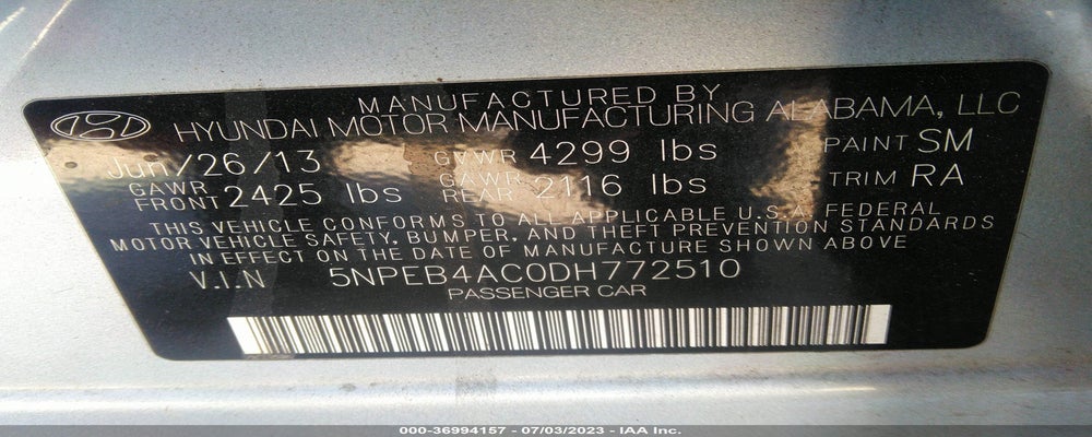 5NPEB4AC0DH772510 2013 HYUNDAI SONATA photo no. 9
