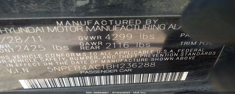 5NPEB4AC1BH236288 2011 HYUNDAI SONATA photo no. 9
