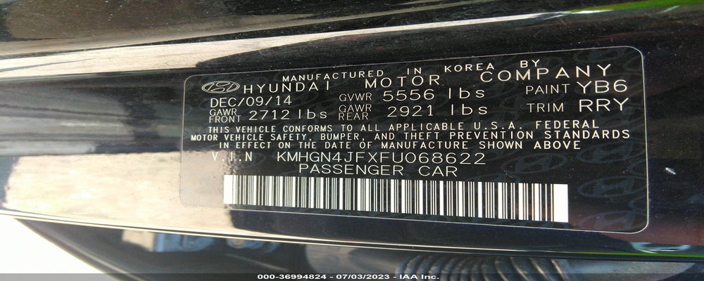 KMHGN4JFXFU068622 2015 HYUNDAI GENESIS photo no. 9