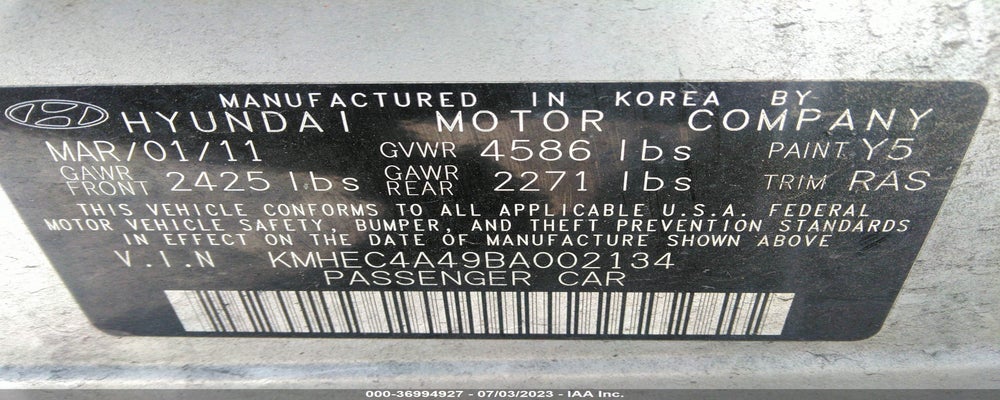 KMHEC4A49BA002134 2011 HYUNDAI SONATA photo no. 9