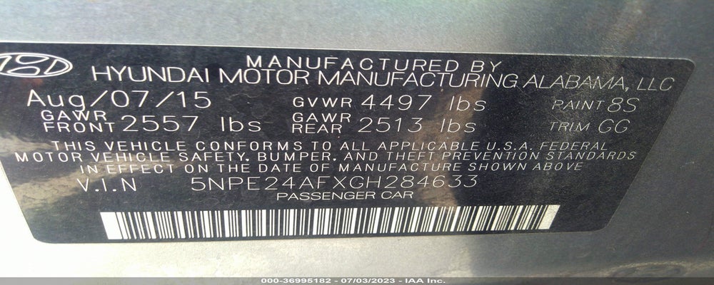 5NPE24AFXGH284633 2016 HYUNDAI SONATA photo no. 9