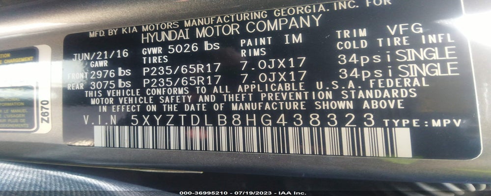 5XYZTDLB8HG438323 2017 HYUNDAI SANTA FE SPORT photo no. 9