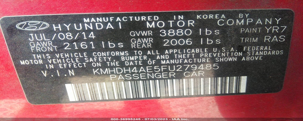 KMHDH4AE5FU279485 2015 HYUNDAI ELANTRA photo no. 9