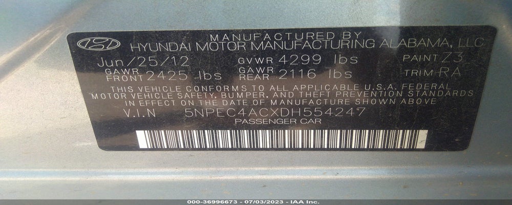 5NPEC4ACXDH554247 2013 HYUNDAI SONATA photo no. 9