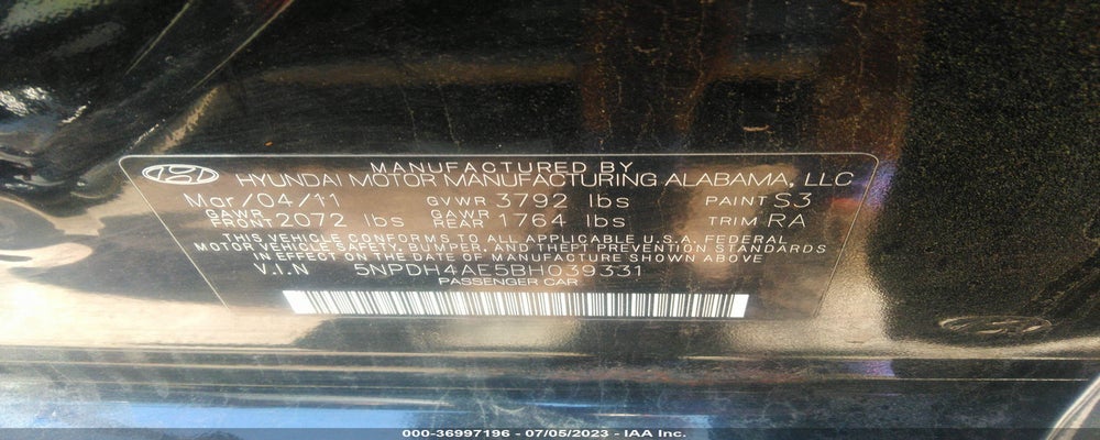 5NPDH4AE5BH039331 2011 HYUNDAI ELANTRA photo no. 9