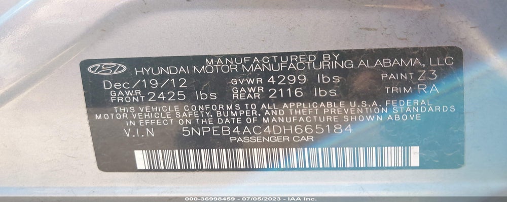 5NPEB4AC4DH665184 2013 HYUNDAI SONATA photo no. 9