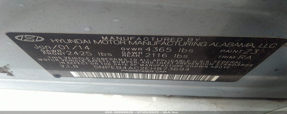 5NPEB4AC2EH873694 2014 HYUNDAI SONATA photo no. 9