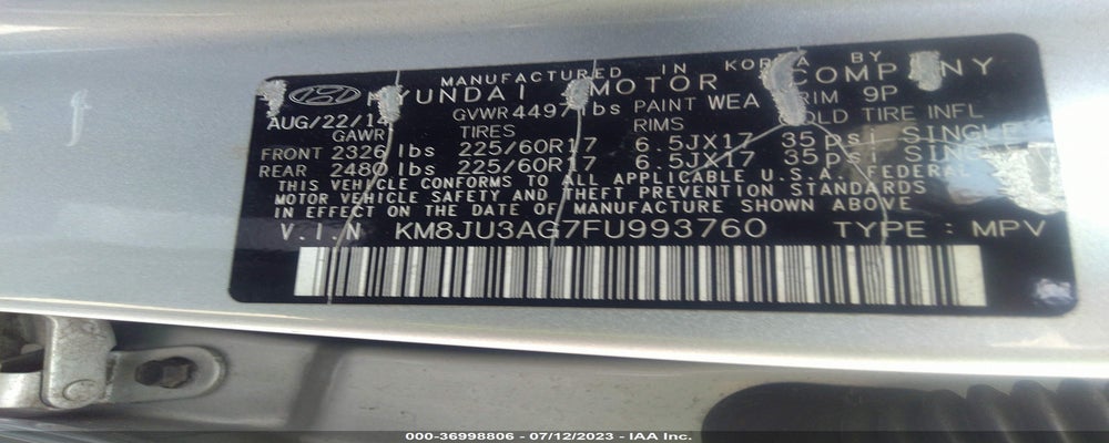 KM8JU3AG7FU993760 2015 HYUNDAI TUCSON photo no. 9