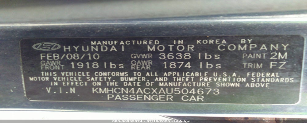 KMHCN4ACXAU504673 2010 HYUNDAI ACCENT photo no. 9