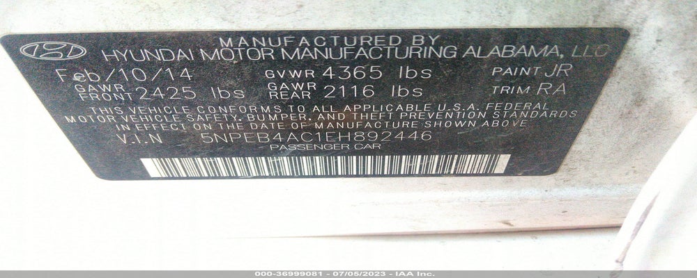 5NPEB4AC1EH892446 2014 HYUNDAI SONATA photo no. 9