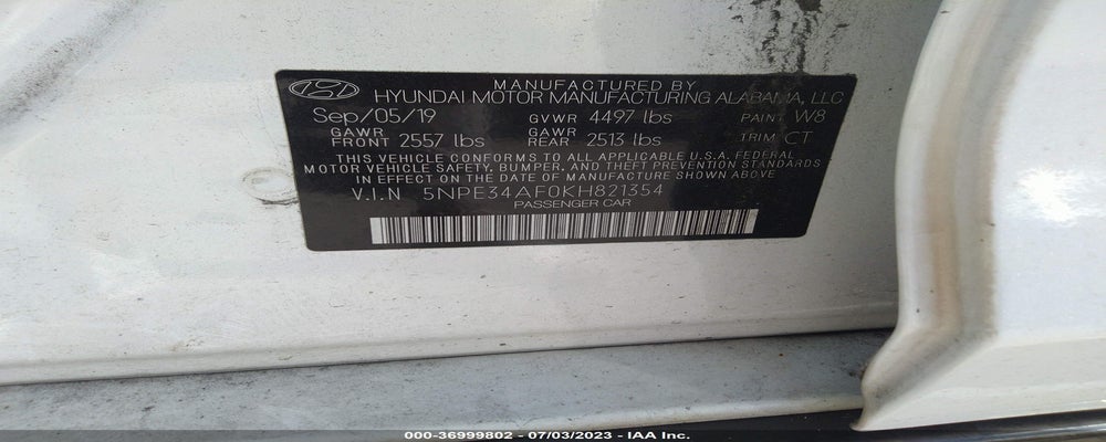 5NPE34AF0KH821354 2019 HYUNDAI SONATA photo no. 9