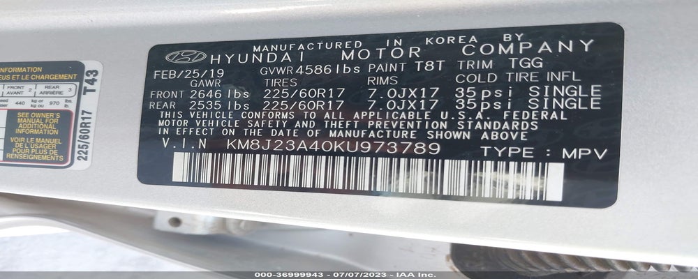 KM8J23A40KU973789 2019 HYUNDAI TUCSON photo no. 9