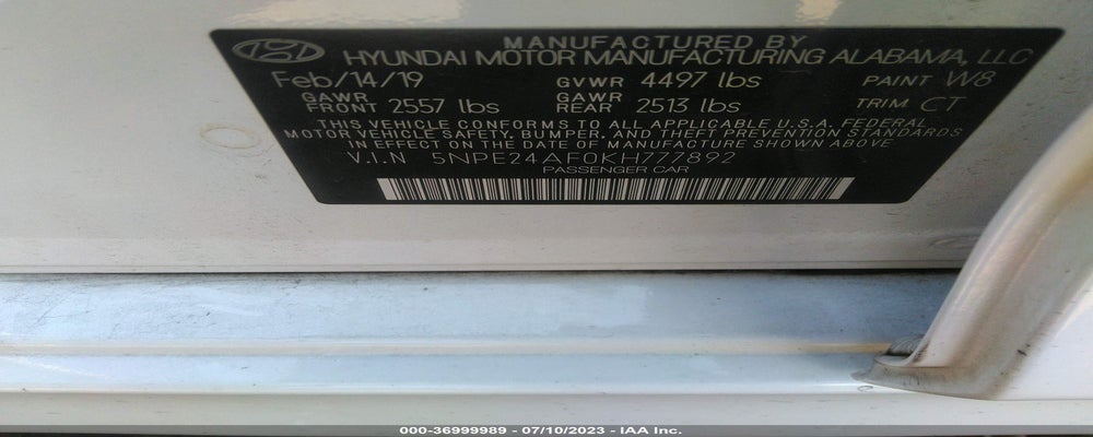 5NPE24AF0KH777892 2019 HYUNDAI SONATA photo no. 9
