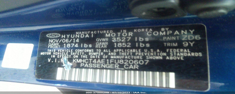 KMHCT4AE1FU820607 2015 HYUNDAI ACCENT photo no. 9