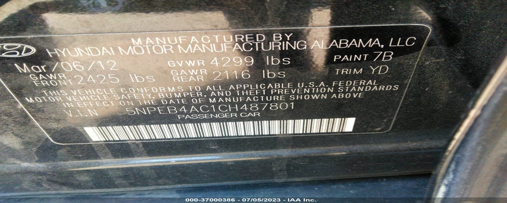 5NPEB4AC1CH487801 2012 HYUNDAI SONATA photo no. 9