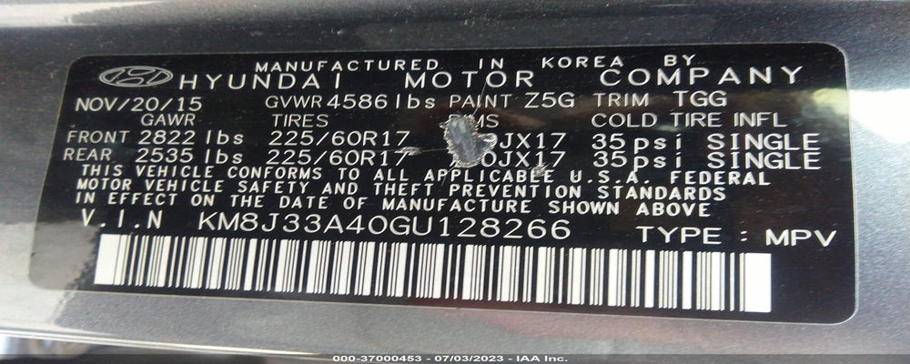 KM8J33A40GU128266 2016 HYUNDAI TUCSON photo no. 9