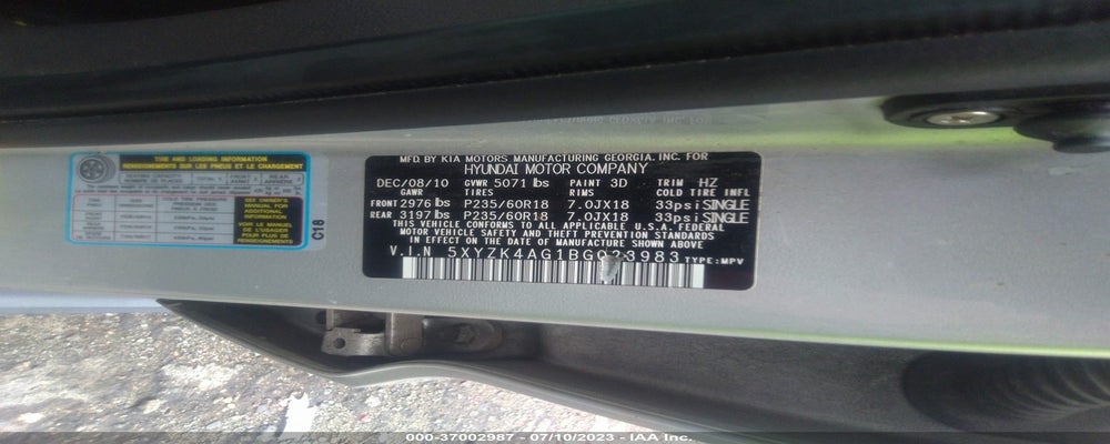 5XYZK4AG1BG023983 2011 HYUNDAI SANTA FE photo no. 9