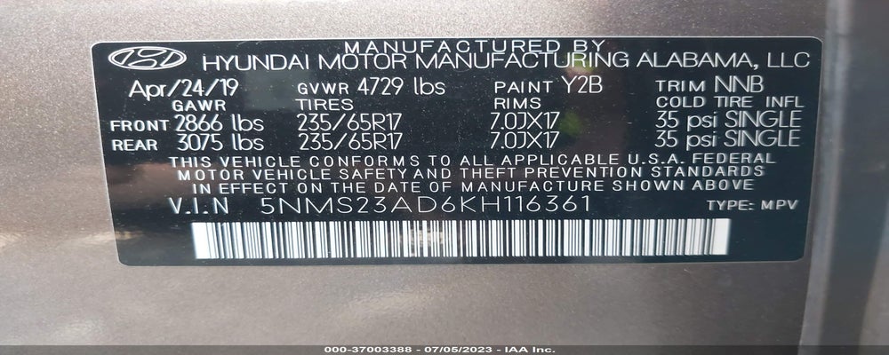 5NMS23AD6KH116361 2019 HYUNDAI SANTA FE photo no. 9
