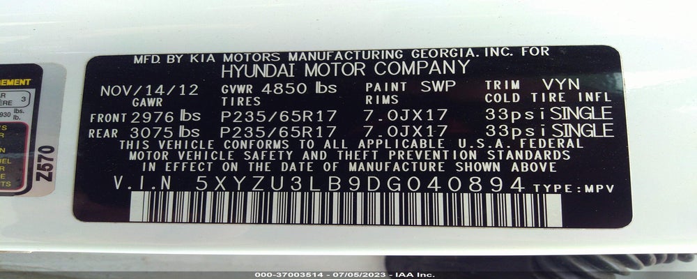 5XYZU3LB9DG040894 2013 HYUNDAI SANTA FE SPORT photo no. 9