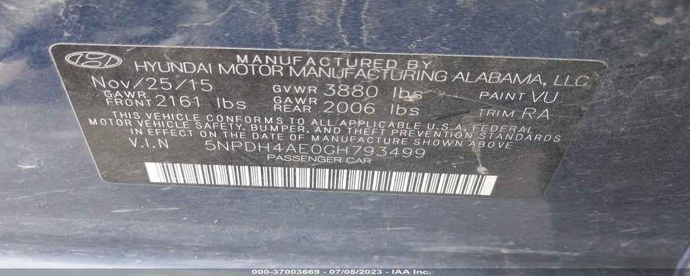 5NPDH4AE0GH793499 2016 HYUNDAI ELANTRA photo no. 9