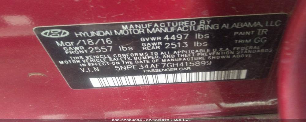 5NPE34AF7GH415899 2016 HYUNDAI SONATA photo no. 9