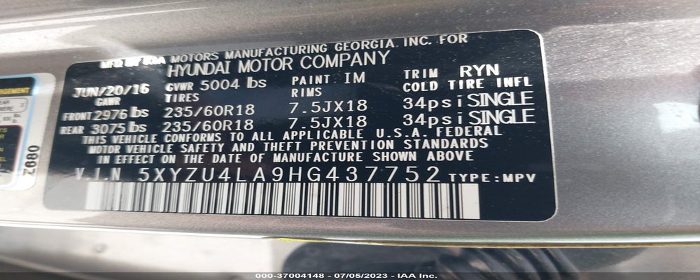 5XYZU4LA9HG437752 2017 HYUNDAI SANTA FE SPORT photo no. 9