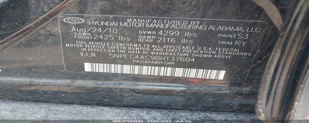 5NPEC4AC9BH137604 2011 HYUNDAI SONATA photo no. 9