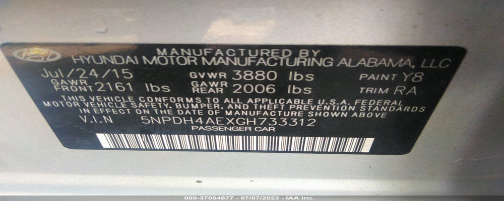 5NPDH4AEXGH733312 2016 HYUNDAI ELANTRA photo no. 9